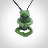 Hand carved frog pendant. Carved in British Columbian jade by NZ Pacific.