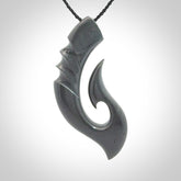Hand made large New Zealand Argillite Matau, hook pendant.