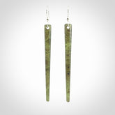 Hand crafted large, New Zealand Jade drop earrings with Sterling Silver Hooks. Jade drop earrings, packaged in a woven kete pouch.