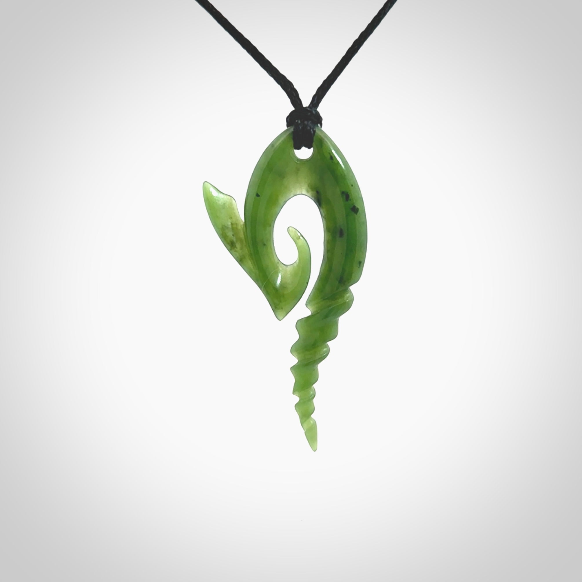 HAND CARVED NEW ZEALAND JADE WHALE TAIL KORU JADE