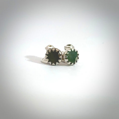 Hand carved small New Zealand Jade stud earrings. Made by NZ Pacific from NZ Garnet. Online jewellery for sale online by NZ Pacific.