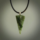 A photo of a New Zealand Jade drop pendant with sterling silver. This is a stylish statement piece - hand crafted here in New Zealand by Ana Krakosky. Unique Art to Wear. Gifts for all lovers of hand made Art to Wear.