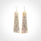 Hand carved New Zealand mother of pearl drop, Koru earrings.