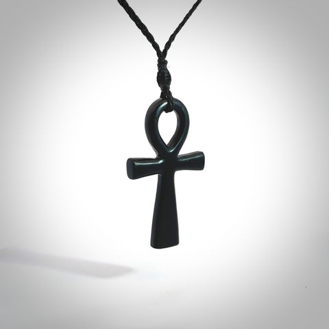 Black jade ankh cross pendant. Handmade jade jewellery made by NZ Pacific and for sale online.