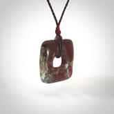 Hand carved Red Jasper Stone contemporary drop pendant. Carved by NZ Pacific in Jasper Stone. This is a modern drop pendant made from natural materials.