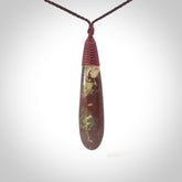 Hand carved Red Jasper Stone contemporary drop pendant. Carved by NZ Pacific in Jasper Stone. This is a modern drop pendant made from natural materials.