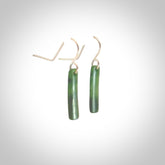 Hand carved large New Zealand jade drop earrings. Made by NZ Pacific from real jade. Online jewellery for sale online by NZ Pacific. Hand carved here in New Zealand by Ric Moor.