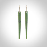 Hand carved large New Zealand jade drop earrings. Made by NZ Pacific from real jade. Online jewellery for sale online by NZ Pacific. Hand carved here in New Zealand by Ric Moor.