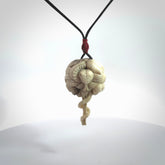 Hand carved deer antler brain with snake pendant. Hand carved by NZ Pacific. Free postage worldwide. Hand made brain with snake head necklace from deer antler. Brain with snake necklace for men and women.