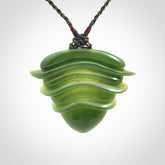 Hand carved New Zealand Jade drop pendant with adjustable cord. Free shipping worldwide.