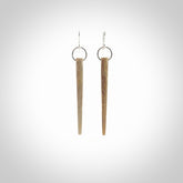 Hand carved large whalebone drop earrings hand made by Kristal Thompson. One only large whale bone drop earrings. Real whale bone art to wear. Free Shipping worldwide. One pair only, delivered in a kete pouch.