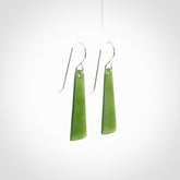 Hand crafted New Zealand Kawakawa Jade drop earrings with Sterling Silver Hooks. Jade drop earrings, packaged in a woven kete pouch.