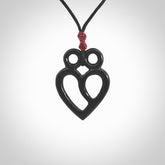This is a hand carved love heart pendant made from a gorgeous and striking piece of Black Jade stone. This is a superbly carved and very unique piece if custom jewellery. For sale online from NZ Pacific.