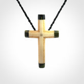Hand made bone with jade cross pendant