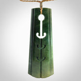 Hand made large New Zealand jade toki with hammerhead design pendant. Hand carved in New Zealand by Kerry Thompson. Unique large Jade Toki with adjustable cord.