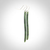 Hand carved large New Zealand jade drop earrings. Made by NZ Pacific from real jade. Online jewellery for sale online by NZ Pacific. Hand carved here in New Zealand by Ric Moor.