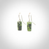 Hand carved small New Zealand jade drop earrings. Made by NZ Pacific from real jade.