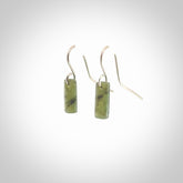 Hand carved small New Zealand jade drop earrings. Made by NZ Pacific from real jade.