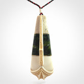 Hand carved bone, whale bone, New Zealand Jade, Brass and Opal pendant