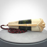 Hand carved bone, whale bone, New Zealand Jade, Brass and Opal pendant