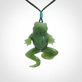 Hand carved jade frog pendant. Hand made amphibian necklace, carved from Jade