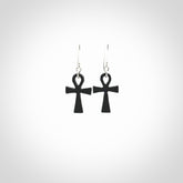 Small Black jade ankh cross earrings. Handmade jade jewellery made by NZ Pacific and for sale online. Beautiful art to wear.