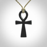 Black jade ankh cross pendant. Handmade jade jewellery made by NZ Pacific and for sale online.