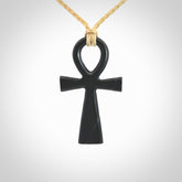 Black jade ankh cross pendant. Handmade jade jewellery made by NZ Pacific and for sale online.