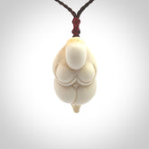 Hand carved large Blomi Goddess pendants carved from Deer Antler. Large deer antler bone carving of a female goddess. Unique are to wear. We provide these on adjustable cords and shipping is included in the price.