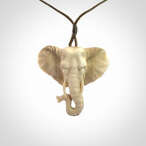 These are hand made elephant pendants, carved in a Deer Antler. The cord is length adjustable. Provided in a woven kete pouch and delivered with express courier.