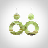 Hand crafted large, New Zealand Totoweka Jade drop earrings with Sterling Silver Hooks. Jade drop earrings, packaged in a woven kete pouch.