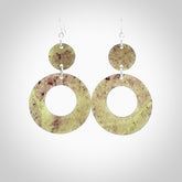 Hand crafted large, New Zealand Totoweka Jade drop earrings with Sterling Silver Hooks. Jade drop earrings, packaged in a woven kete pouch.