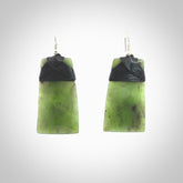 Hand crafted large, New Zealand Jade toki earrings with Sterling Silver Hooks. Jade toki earrings, packaged in a woven kete pouch.