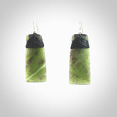 Hand crafted large, New Zealand Jade toki earrings with Sterling Silver Hooks. Jade toki earrings, packaged in a woven kete pouch.
