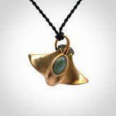 Hand crafted Bronze and New Zealand Jade eagle ray pendant