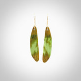 Hand carved large New Zealand Flower jade drop earrings. Made by NZ Pacific from real jade. Online jewellery for sale online by NZ Pacific. Hand carved here in New Zealand.