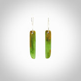 Hand carved medium sized New Zealand Flower jade drop earrings. Made by NZ Pacific from real jade. Online jewellery for sale online by NZ Pacific. Hand carved here in New Zealand.
