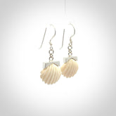 Hand made woolly mammoth tusk fanshell earrings with Sterling Silver. Mammoth tusk fanshell earrings with Sterling silver. Made by NZ Pacific and sale online only.