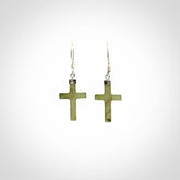 Hand carved medium Nephrite jade cross earrings. Made by NZ Pacific from real jade. Online jewellery for sale online by NZ Pacific.