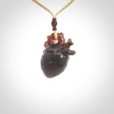 This pendant is handcrafted from rare Amber. It replicates a human heart. It is supplied with an adjustable oat cord.