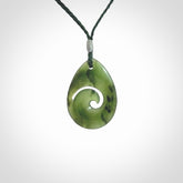 Hand carved New Zealand Jade koru drop pendants