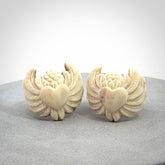 Hand carved deer antler bone winged heart ring.