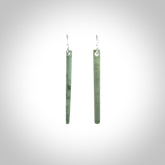 Hand crafted New Zealand Jade Inanga Jade drop earrings with Sterling Silver Hooks. Jade drop earrings, packaged in a woven kete pouch.