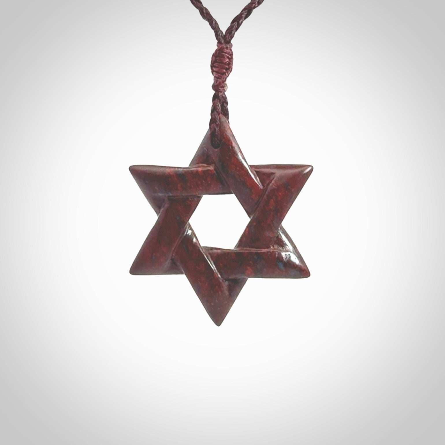 Hand carved Red Jasper Stone Magen David star pendant. Red Jasper Stone Magen David Star necklace. Real Red Jasper Stone