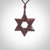 Hand carved Red Jasper Stone Magen David star pendant. Red Jasper Stone Magen David Star necklace. Real Red Jasper Stone