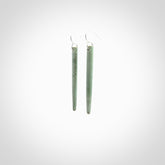 Hand crafted New Zealand Jade Inanga Jade drop earrings with Sterling Silver Hooks. Jade drop earrings, packaged in a woven kete pouch.