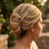 Woman wearing bone hair pin