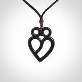 Hand Carved heart pendant in Black Jade