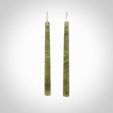 Hand crafted large, New Zealand Jade drop earrings with Sterling Silver Hooks. Jade drop earrings, packaged in a woven kete pouch.