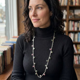 Woman wearing Jade, Ruby and Silver necklace
